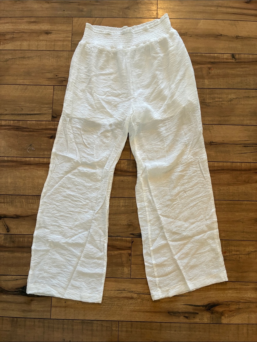 White Textured Wide-Leg Relaxed Linen - Like Look Summer Pants